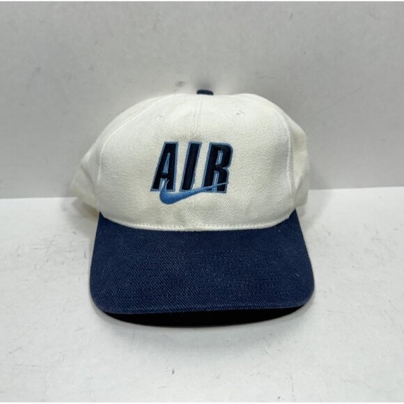 Vintage Nike Spellout Strapback Hat 90’s Swoosh Made In Taiwan White Blue